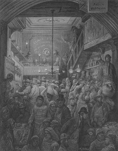 Venta de pescado en la subasta de Gustave after Dore